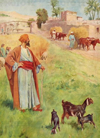 Scene from the biblical story, reliance on wealth, authentic reproduction of a school mural,