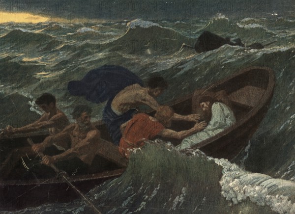 Scene from the biblical story, the story of the storm on the lake, often referred to as The Calming