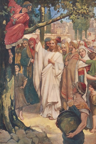 Scene from the biblical story, Zacchaeus lived in Jericho and was a chief tax collector. In this