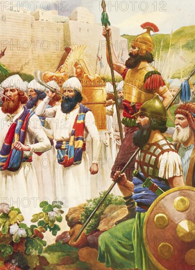 Scene from the biblical story, The Siege of Jericho, central biblical narrative in which the