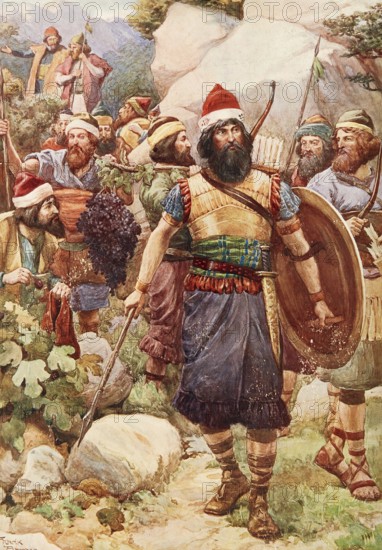 Scene from the biblical story, The story of the spies and the grapes of Eshkol, famous event from