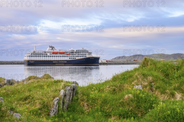 Cruise ship Havila Capella of Havila Kystruten competitor to Hurtigruten in Berlevag harbour,
