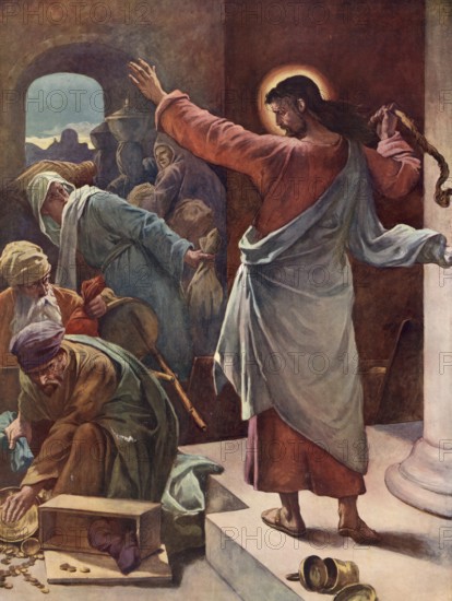 Scene from the biblical story, The Cleansing of the Temple is a biblical story in which Jesus