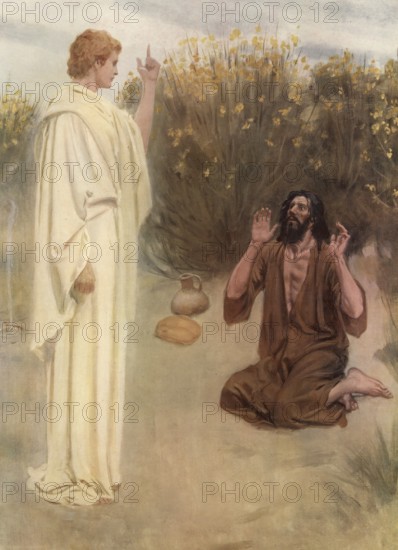 Scene from the biblical story, Elijah at Horeb, Sinai, a central biblical story in which the