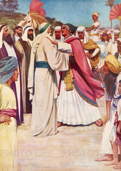 Scene from the biblical story, The meeting of Jacob and Joseph is a central event in the Bible, in