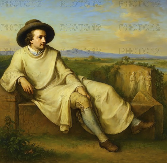 Goethe in the Roman Campagna, historical illustration from the history of German literature from