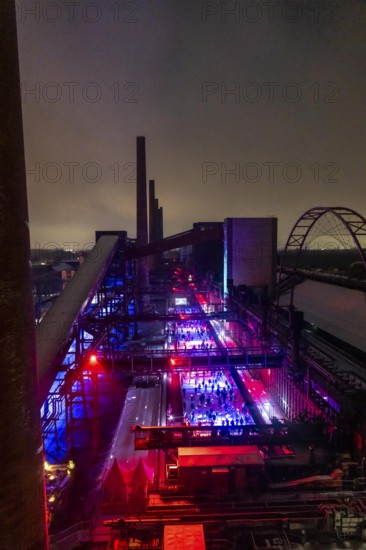 Ice rink at the Zollverein coking plant, ice skating with music and many lighting effects, Essen,