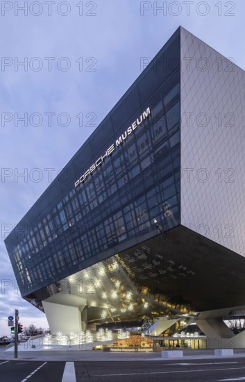 Highlights on Porscheplatz in Zuffenhausen. In front of the Porsche Museum and the car