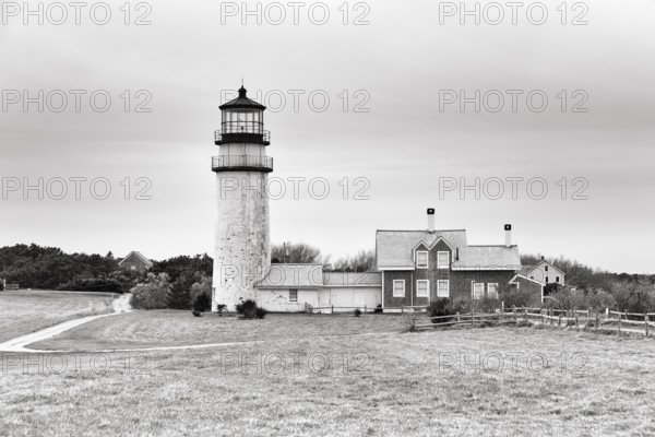 Highland lighthouse, Cape Cod Light, lighthouse, typical architectural style, monochrome, North