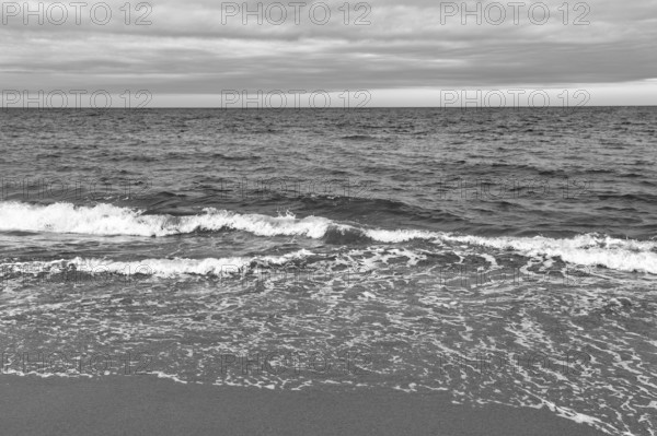 Soft surf on beach, shoreline, monochrome, cloud cover, Provincetown, Race Point Beach, Cape Cod