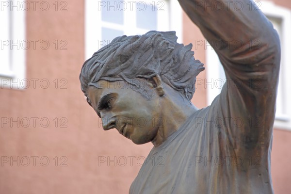 Memorial to soccer player Gerd Müller, German national team player, soccer legend, detail, bronze