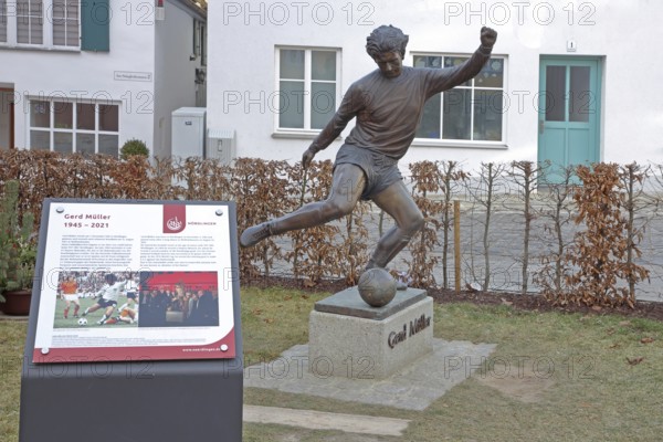Memorial to soccer player Gerd Müller, German national team player, soccer legend, bronze
