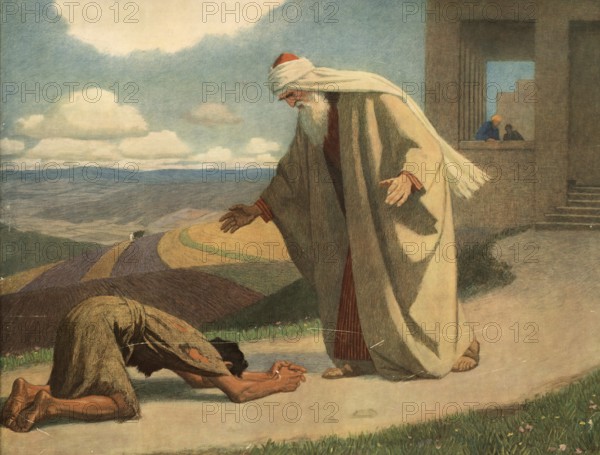 Scene from the biblical story, the famous biblical parable of the prodigal son, authentic