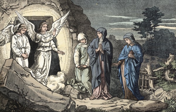 Scene from the biblical story, The Resurrection of Jesus Christ, authentic reproduction of a school