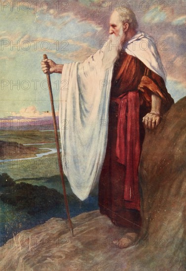 Scene from the biblical story, The Death of Moses, Moses, authentic reproduction of a school mural,