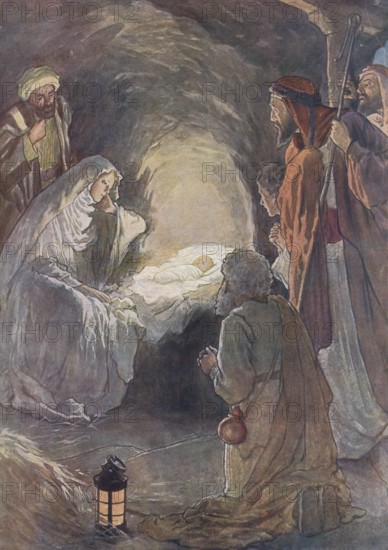 Scene from the biblical story, The story of the birth of Jesus and the shepherds, authentic