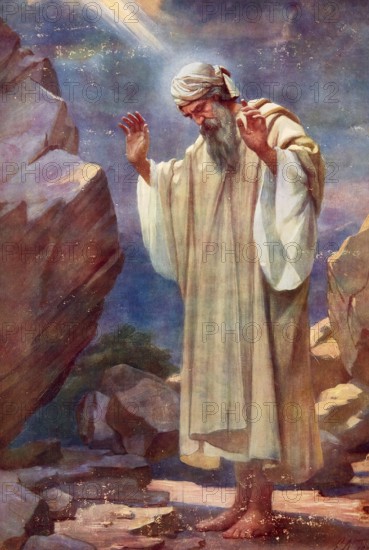 Scene from the biblical story, Law that God gave Moses on Mount Sinai, is God's Covenant with