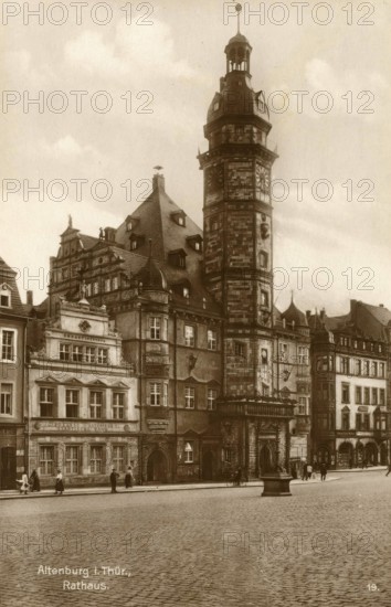 Altenburg, town hall, today Altenburger Land district, Thuringia, Germany, postcard, view around
