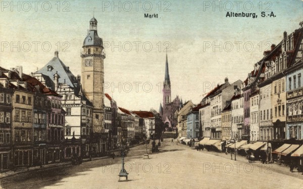 Altenburg, town hall and market, today Altenburger Land district, Thuringia, Germany, postcard,