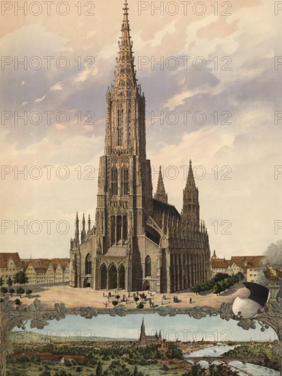 Ulm Minster in Ulm, Baden-Württemberg, Germany, impressive Gothic cathedral with surrounding city