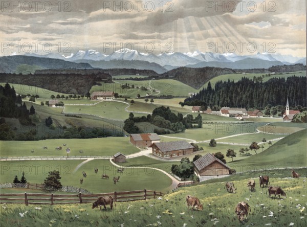 Allgäu landscape, the southern part of the Bavarian administrative district of Swabia, Bavaria,
