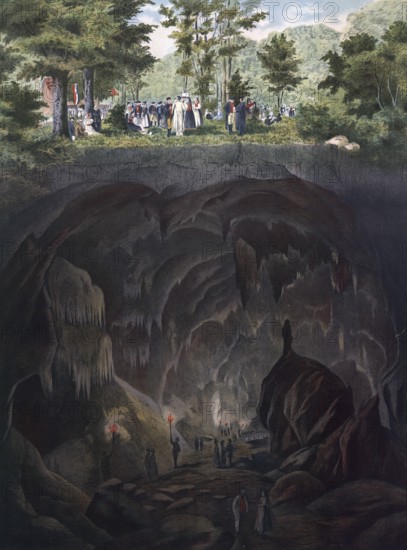 Nebelhöhle, a stalactite cave in the Swabian Jura in Baden-Württemberg, with spring festival,
