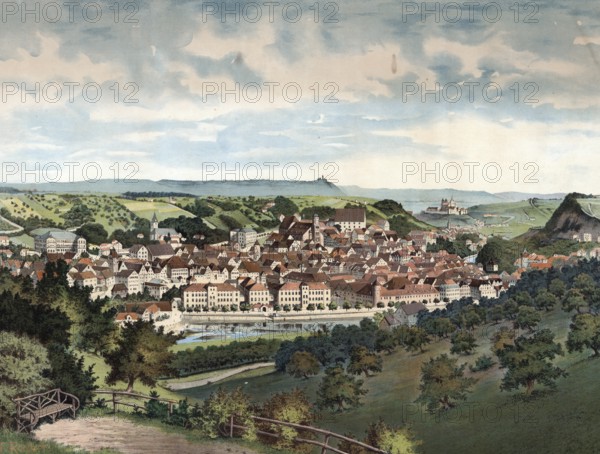 Schwäbisch Hall, city in northeast Baden-Württemberg, Germany, panorama of a city with a river and