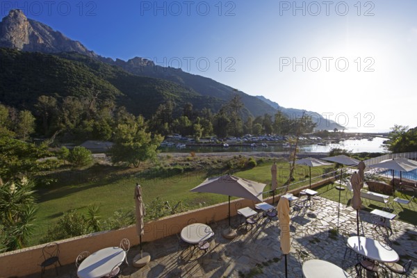 View of the Capu d'Orto Mountains on the Porto River, Porto, Ota, West Coast of Corsica,