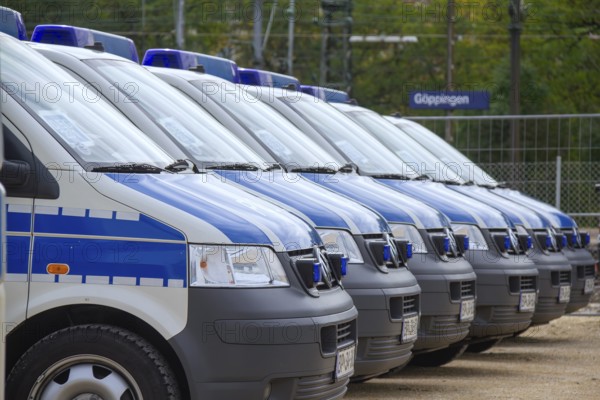 June 10, 2012 Demonstration in Göppingen, Baden-Württemberg, Germany. Several riot police vehicles