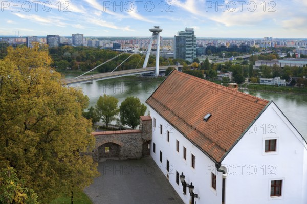 Bridge of the Slovak National Uprising or Most SNP bridge also known as UFO bridge, Bratislava,