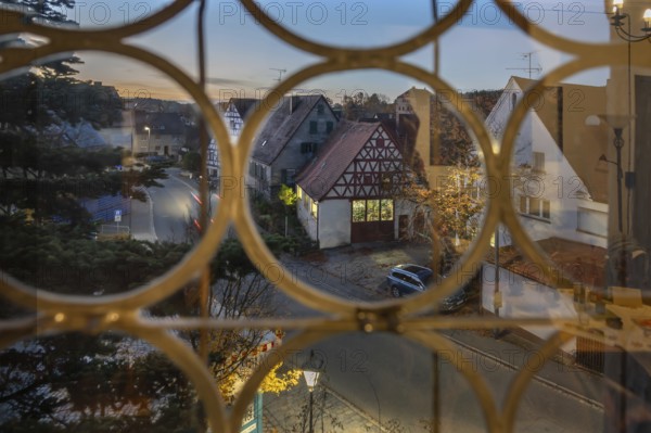 View from the castle window of the evening Neunhof near Lauf an der Pegnitz, Middle Franconia,