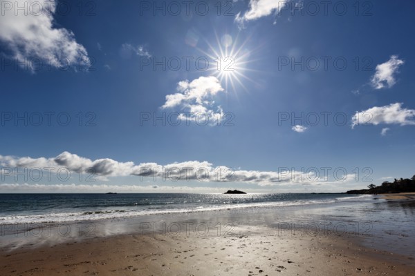 Empty sandy beach, Cumulus, Autumn sunshine, Singing Beach, Manchester-by-the-Sea, Cape Ann,