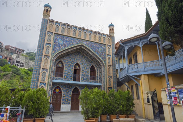 Oriental architecture with blue mosaics and elegant facades, Orbeliani Bath, Abanotubani Spa