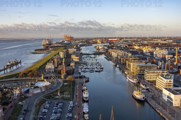 Overview of the New Port and the overseas port with container terminal in Bremerhaven, Bremen,