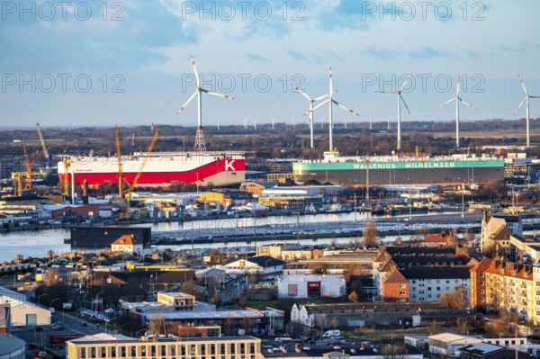 Overview of the overseas port with BLG Auto Terminal in Bremerhaven, Bremen, car transporter Aniara