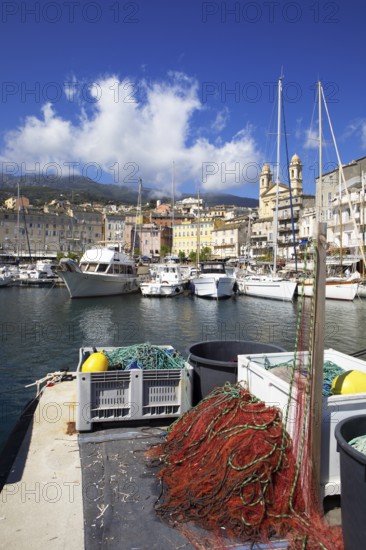 Old port with marina and church of Saint Jean-Baptiste à Bastia or church of St. John the Baptist,