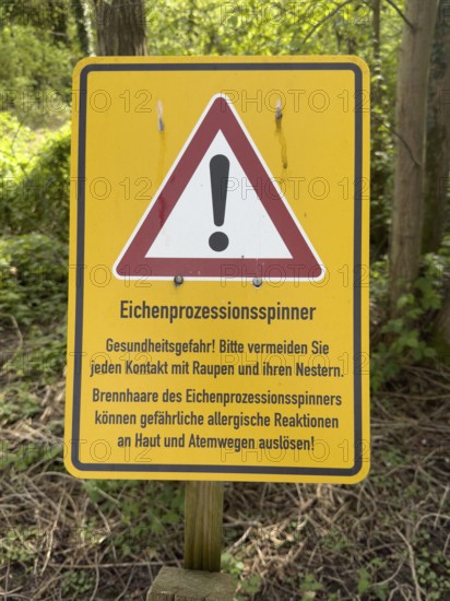 Warning sign Warning of dangerous caterpillar species Caterpillar oak processionary moth Oak