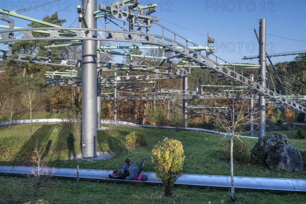 Ski lift for the summer toboggan run in Erlebnisfelsen Pottenstein, Pottenstein, Upper Franconia,