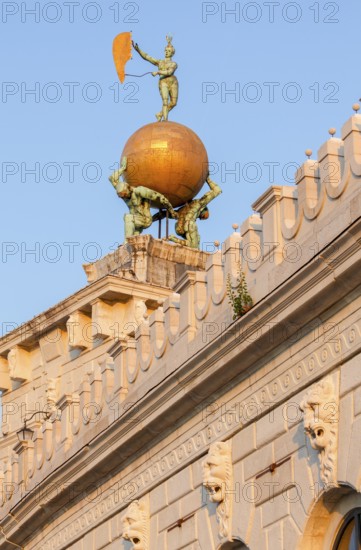 Dogana da Mar, moving wind vane of Fortuna on a gilded globe carried by atlases, Venice, Veneto,