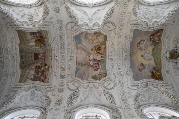 Vaulted ceiling with frescoes, baroque, parish church of St. Quirinus, former monastery church,