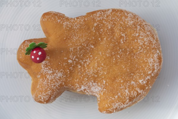 Traditional lucky pig cake served on a plate, as a sweet New Year's pastry and symbol of good luck