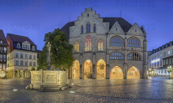Town hall with market square illuminates Hildesheim Germany