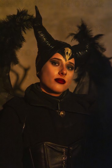 Teufelin, woman with horns, murmurs, winter, Waldburg Castle, Waldburg, Allgäu, Baden-Württemberg,
