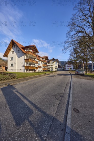 Houses, general architecture, residential buildings, apartment buildings, street, sidewalk, trees,