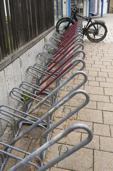 Several bike racks next to each other, bikes on bike racks, Bavaria, Germany