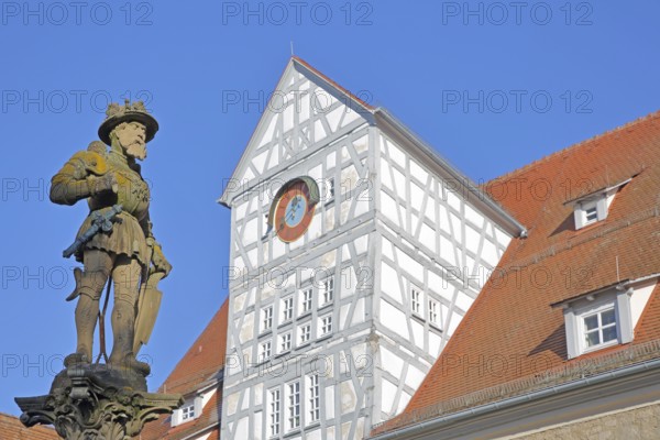 Emperor Maximilian II sculpture built in 1570 at Marktbrunnen, Holy Roman Empire, Habsburg, knight