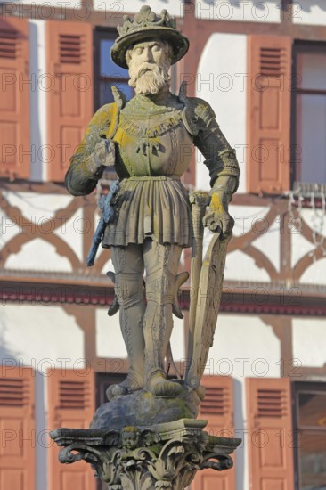 Emperor Maximilian II sculpture fountain built in 1570, Holy Roman Empire, Habsburgs, knight with