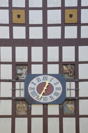 Historic Tübingen Gate built in 1330 with half-timbering, clock and figures, city gate, city tower,