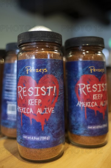 Arvada, Colorado - Bottles of spices on display at the Penzeys Spices store in Olde Town Arvada.