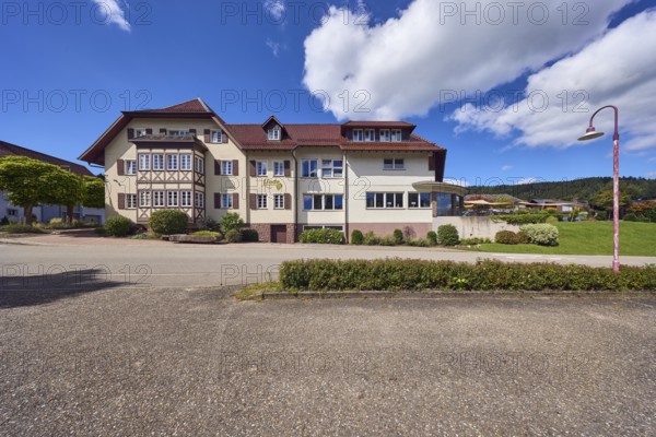 Gasthaus Lime tree, restaurant, hotel, house, lantern, parking lot, trees, hilly landscape, hill,